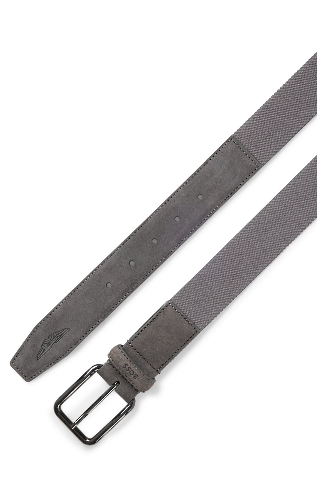 Pásek BOSS x ASTON MARTIN z nubukové kůže s popruhem