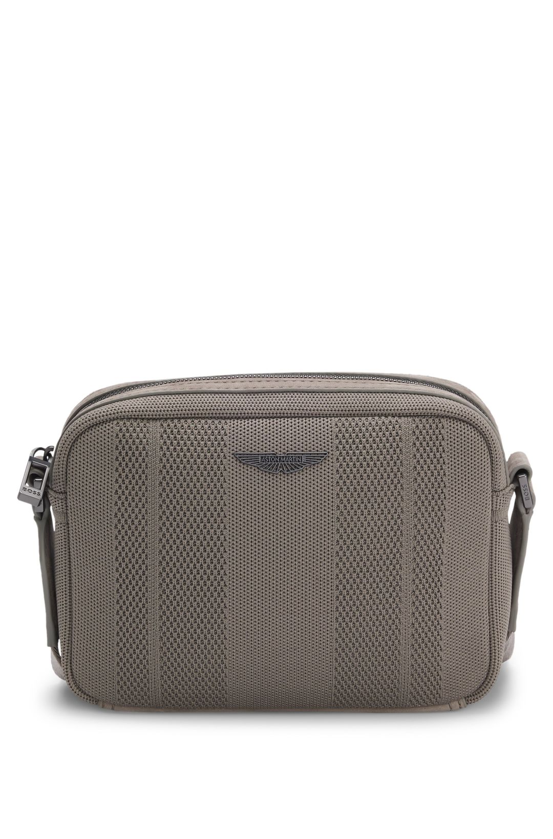 Pletená crossbody taška BOSS x ASTON MARTIN se semišovými detaily