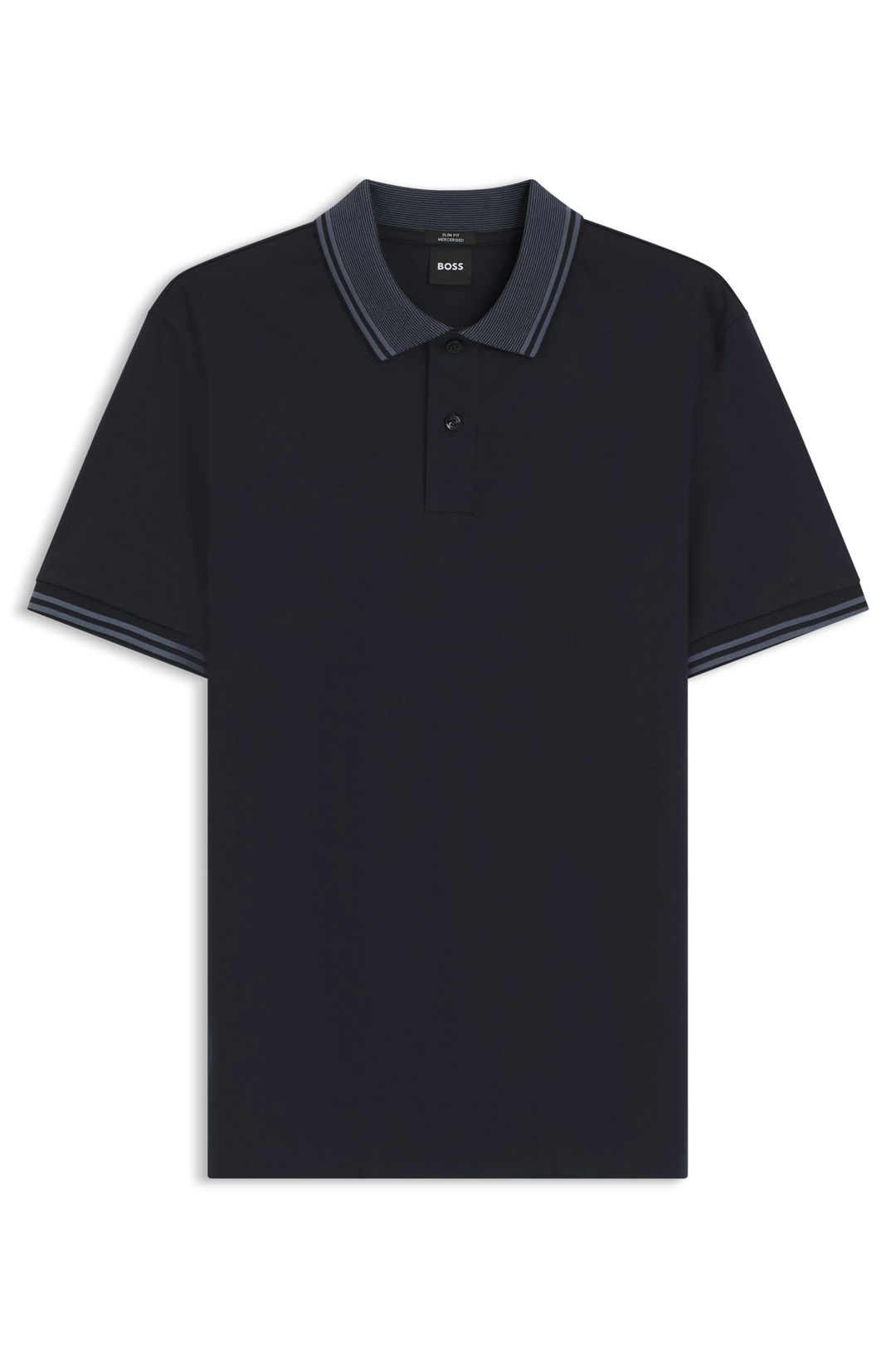 Polotričko slim fit z mercerizované bavlny s pruhovanými lemy - Dark Blue
