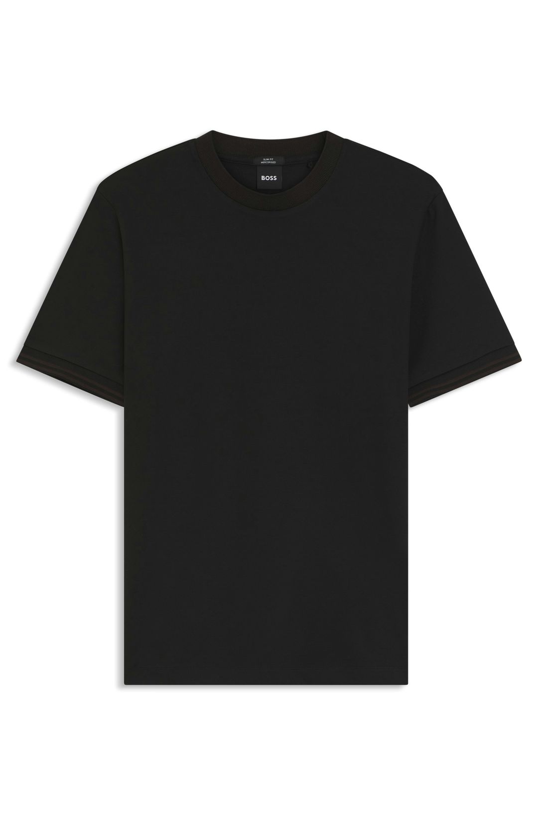 Tričko slim fit z mercerizované bavlny s kontrastním lemováním - Black