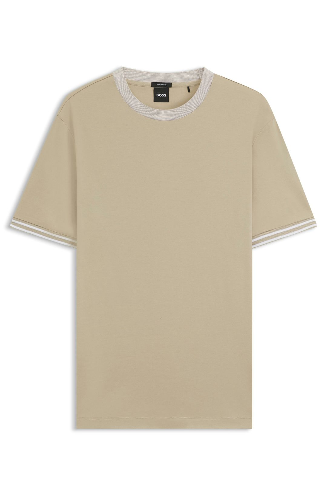 Tričko slim fit z mercerizované bavlny s kontrastním lemováním - Open Beige
