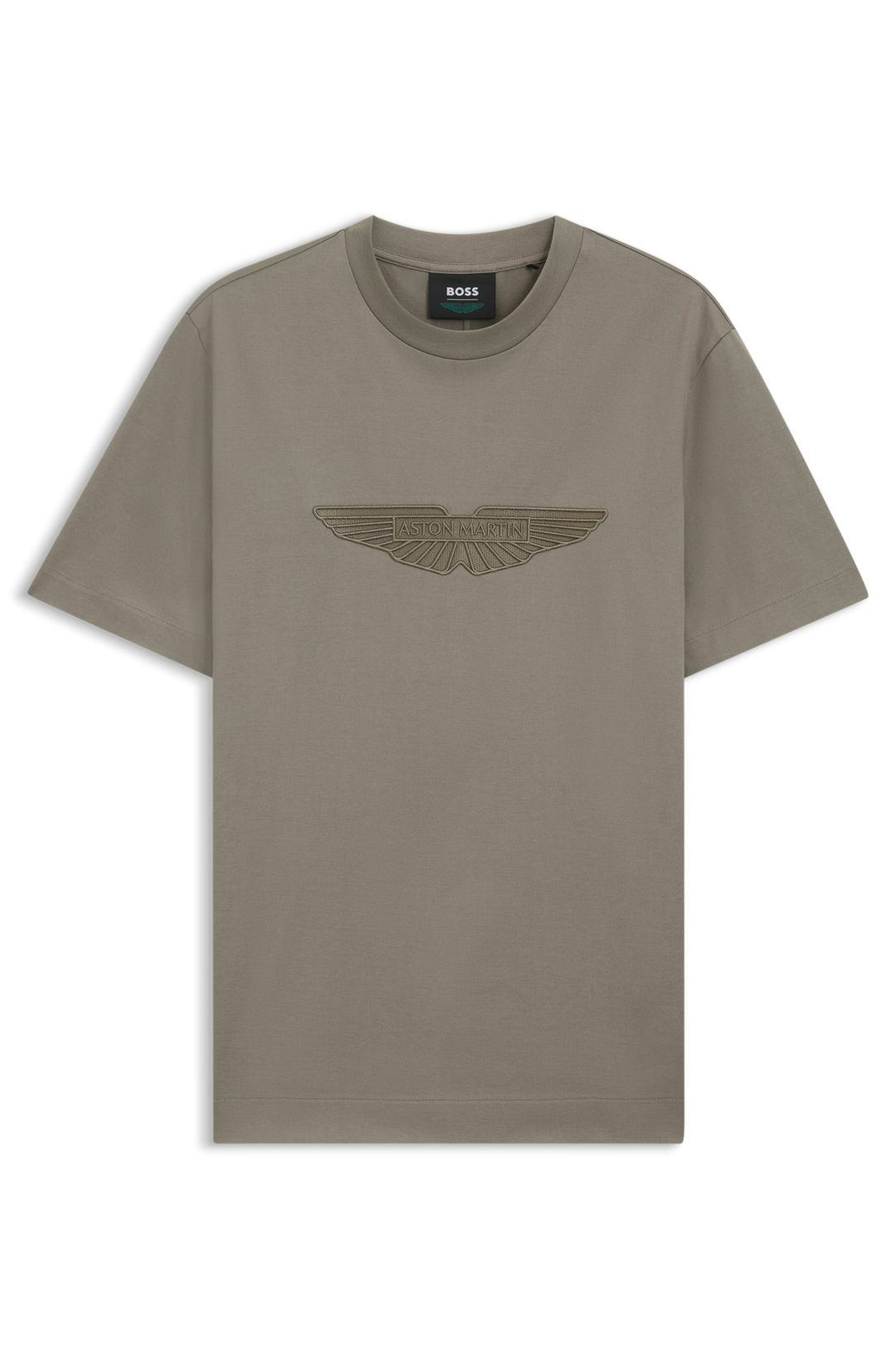Tričko BOSS x ASTON MARTIN z mercerizované bavlny s vyšívanými křídly - Open Grey
