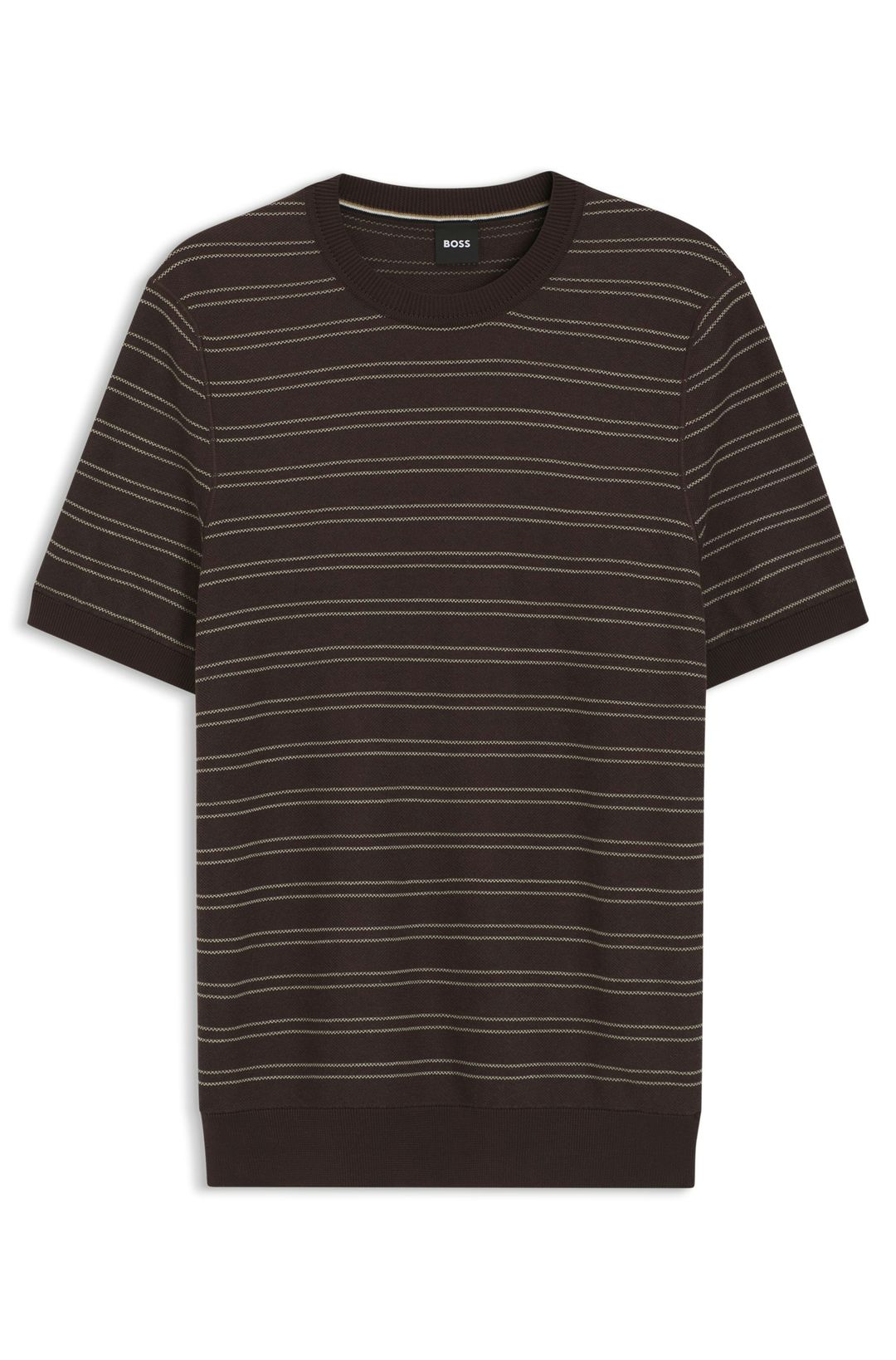 Svetr z bavlněné směsi s vodorovným pruhem - Dark Brown