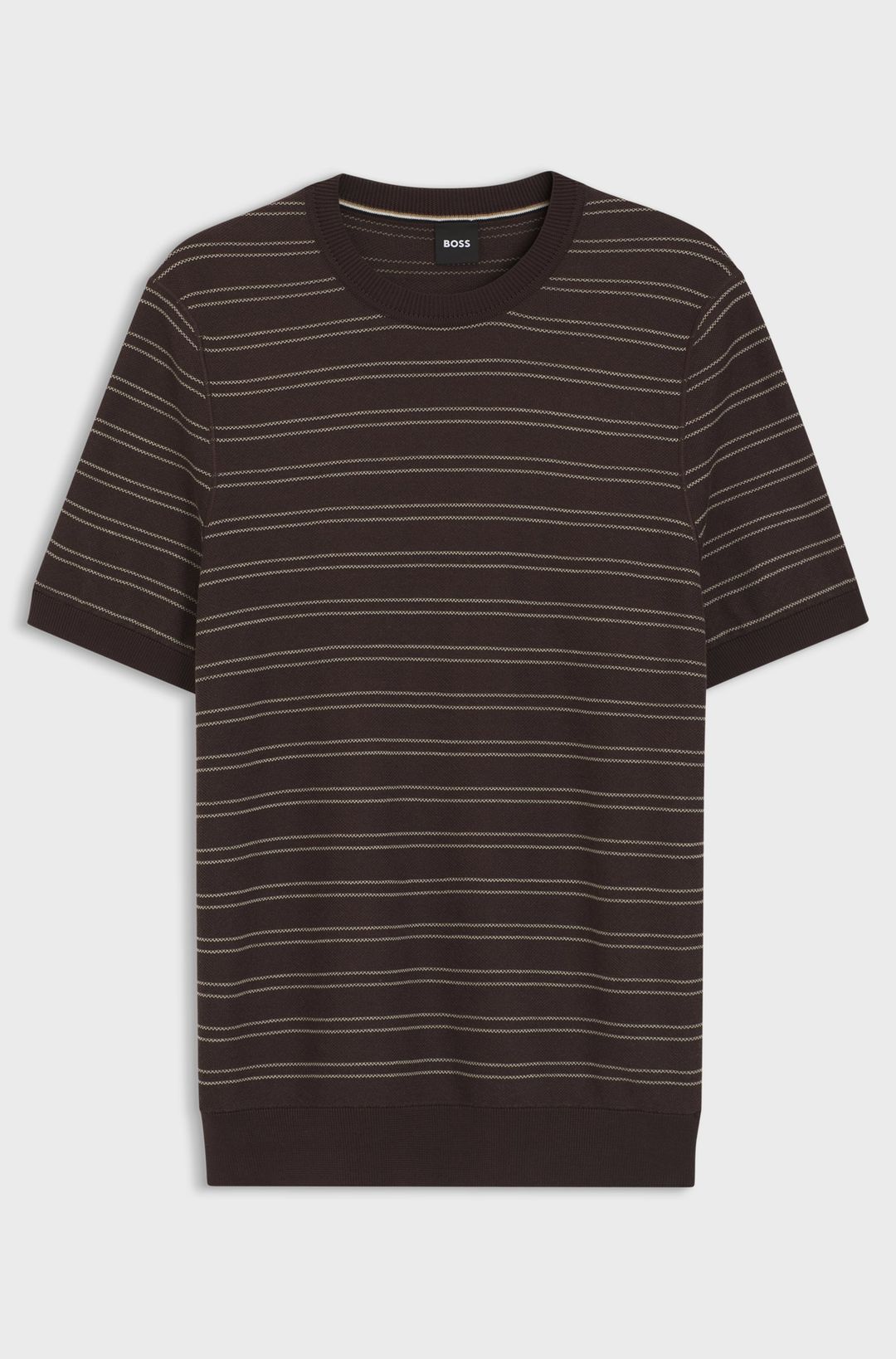 Tričko z bavlněné směsi s vodorovným pruhem - Dark Brown
