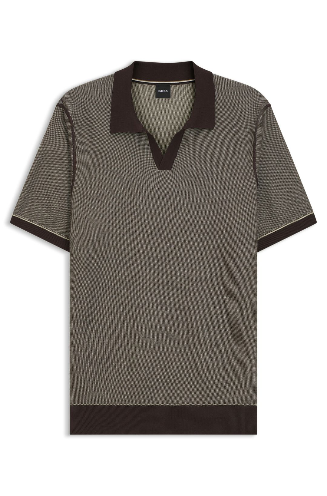 Polo tričko s vodorovným pruhem a pleteným vzorem ze směsi bavlny - Dark Brown