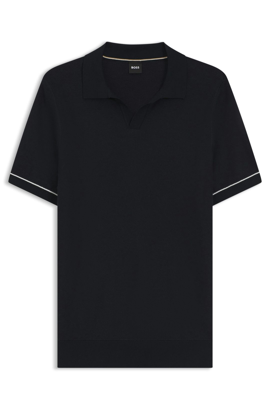Polo tričko s vodorovným pruhem a pleteným vzorem ze směsi bavlny - Dark Blue