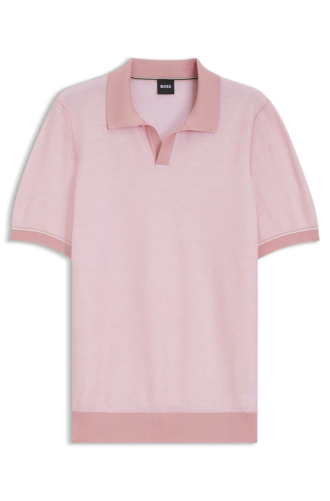 Polo tričko s vodorovným pruhem a pleteným vzorem ze směsi bavlny - Light/Pastel Pink
