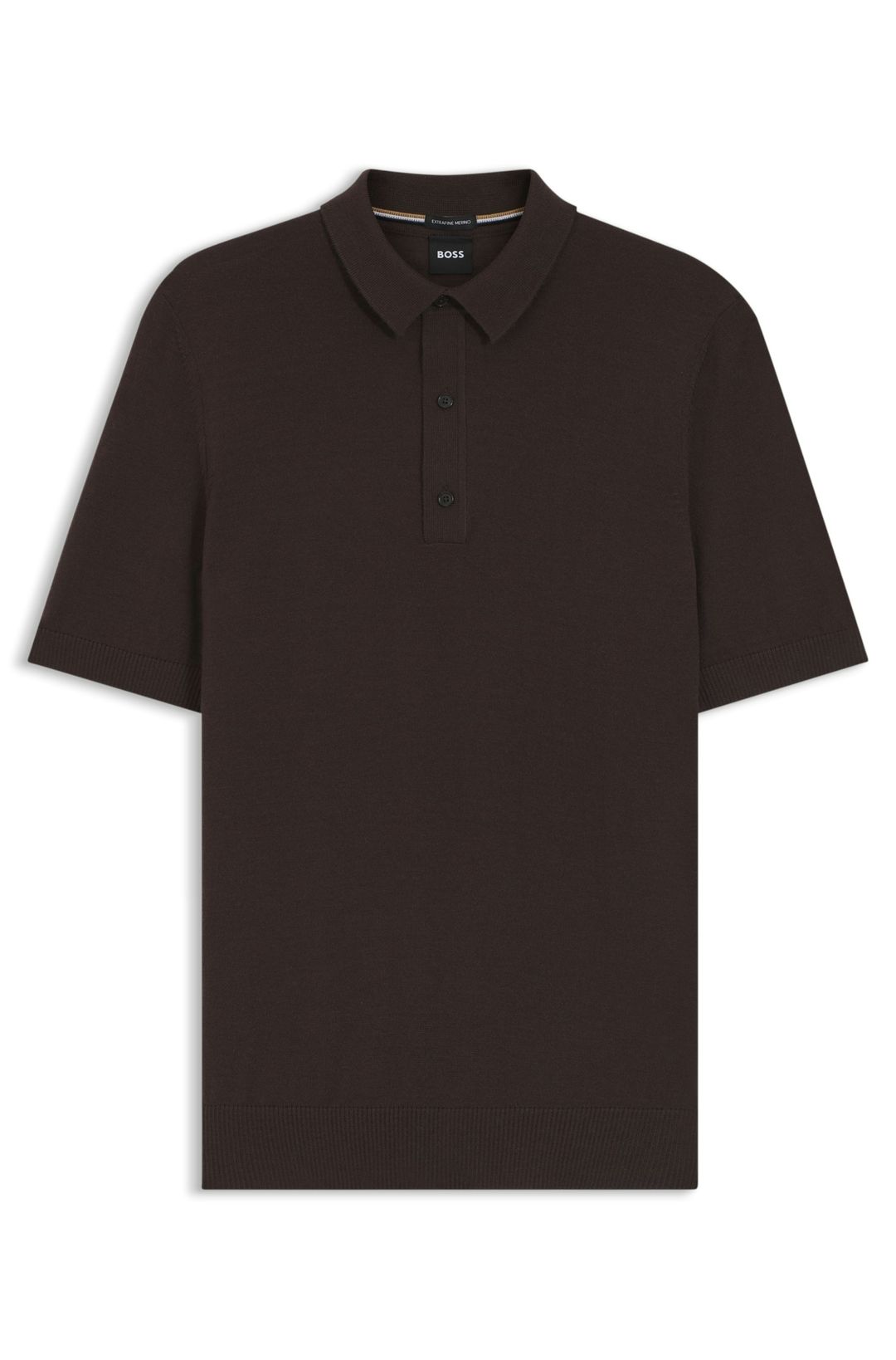 Pletené polo tričko z panenské vlny - Dark Brown