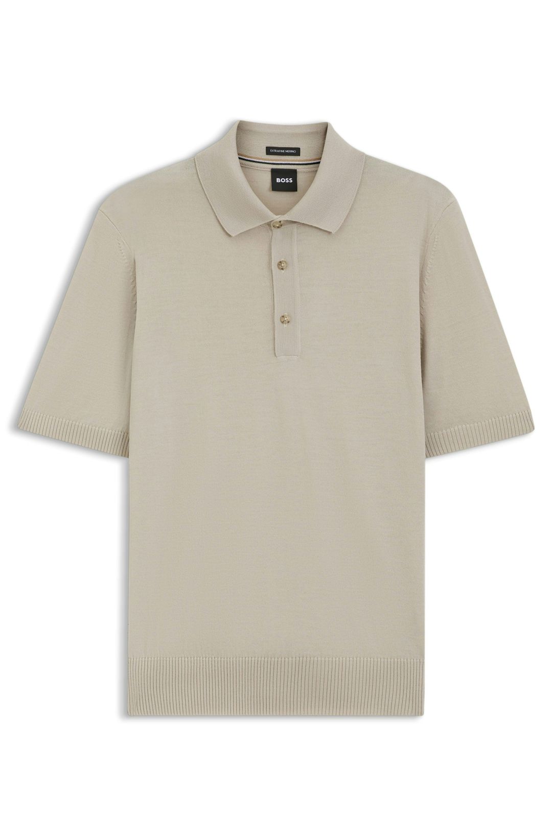 Pletené polo tričko z panenské vlny - Open Beige