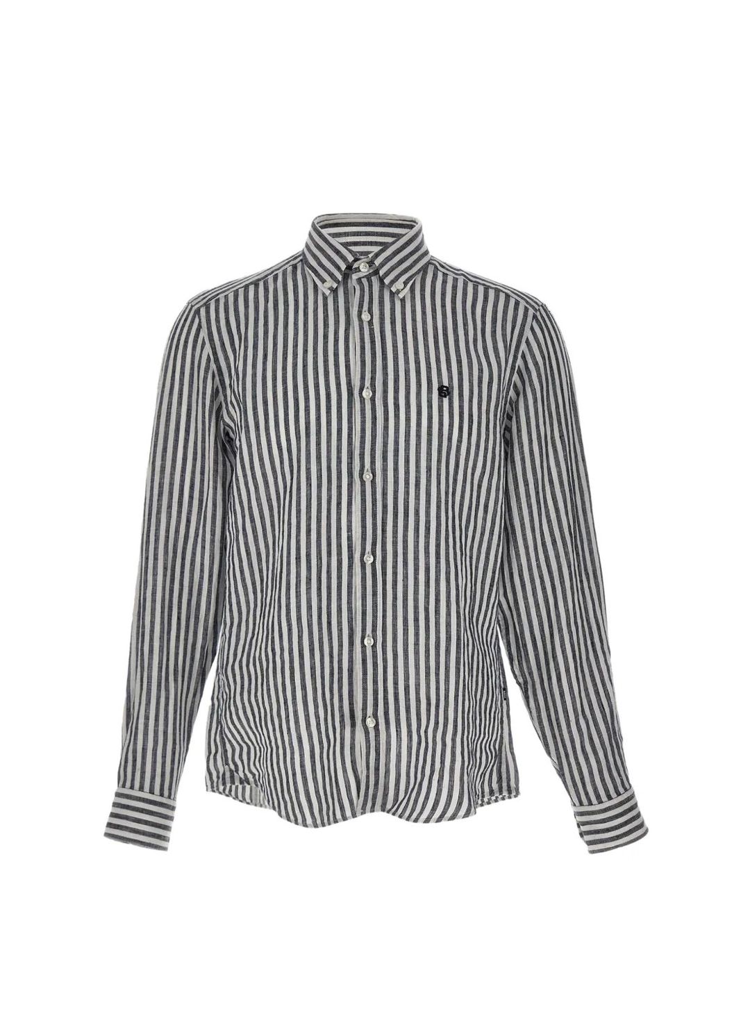 Košile regular střihu z pruhovaného lnu - Dark Blue