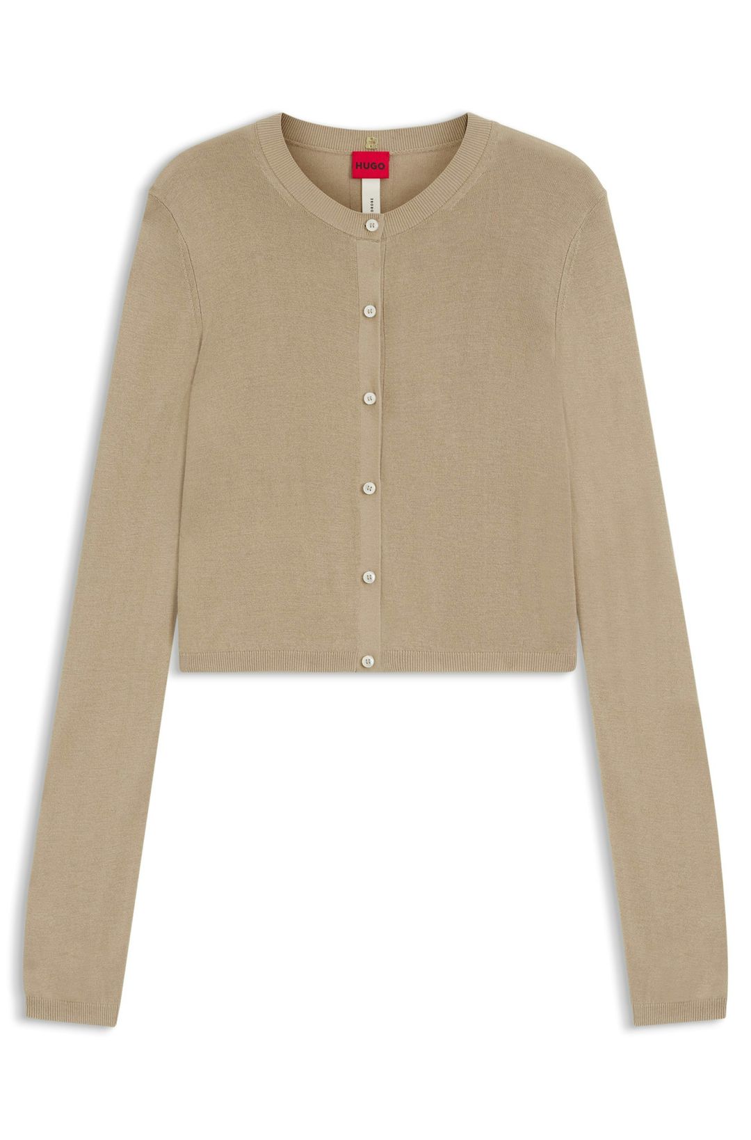 Zkrácený kardigan s žebrovaným detailem na zadní straně - Light/Pastel Brown