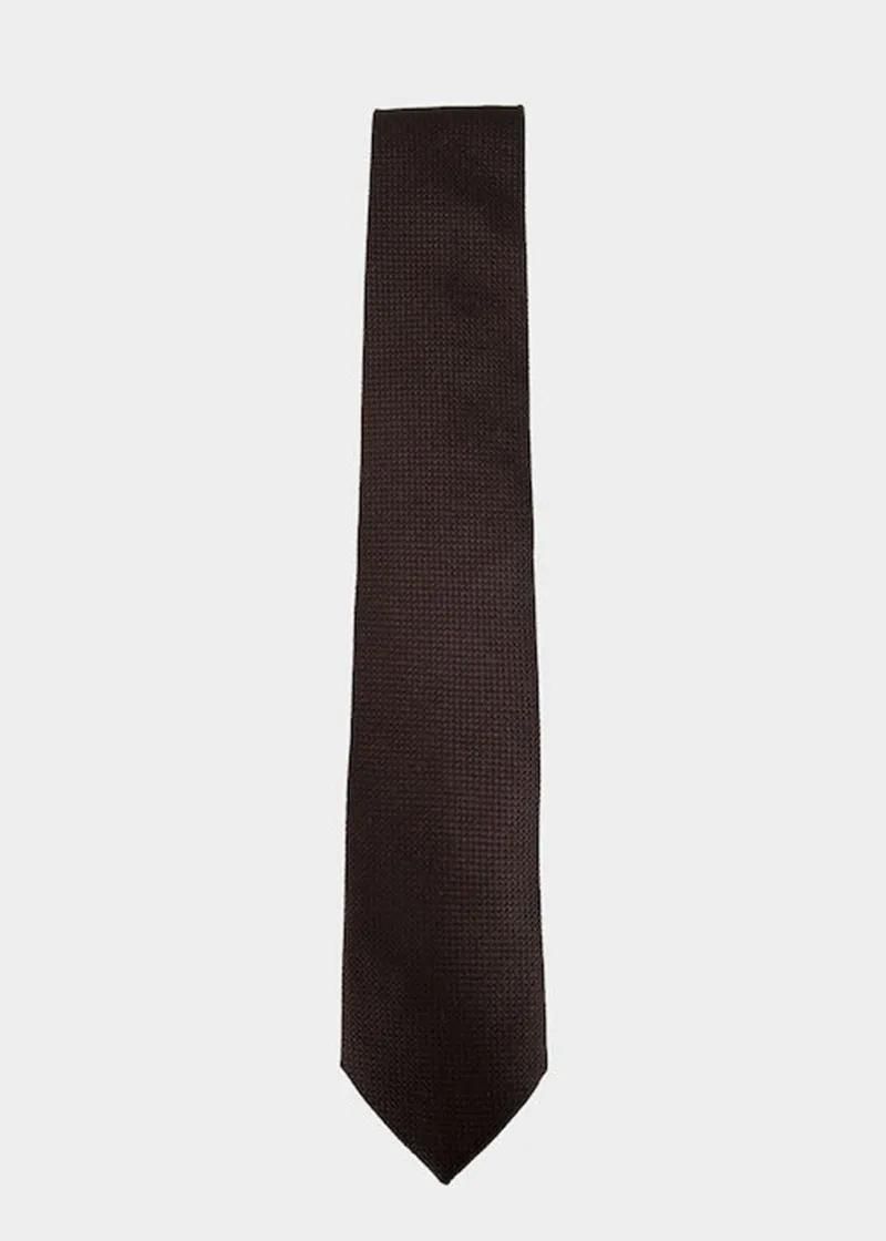 Hedvábná kravata s žakárovým vzorem - Dark Brown