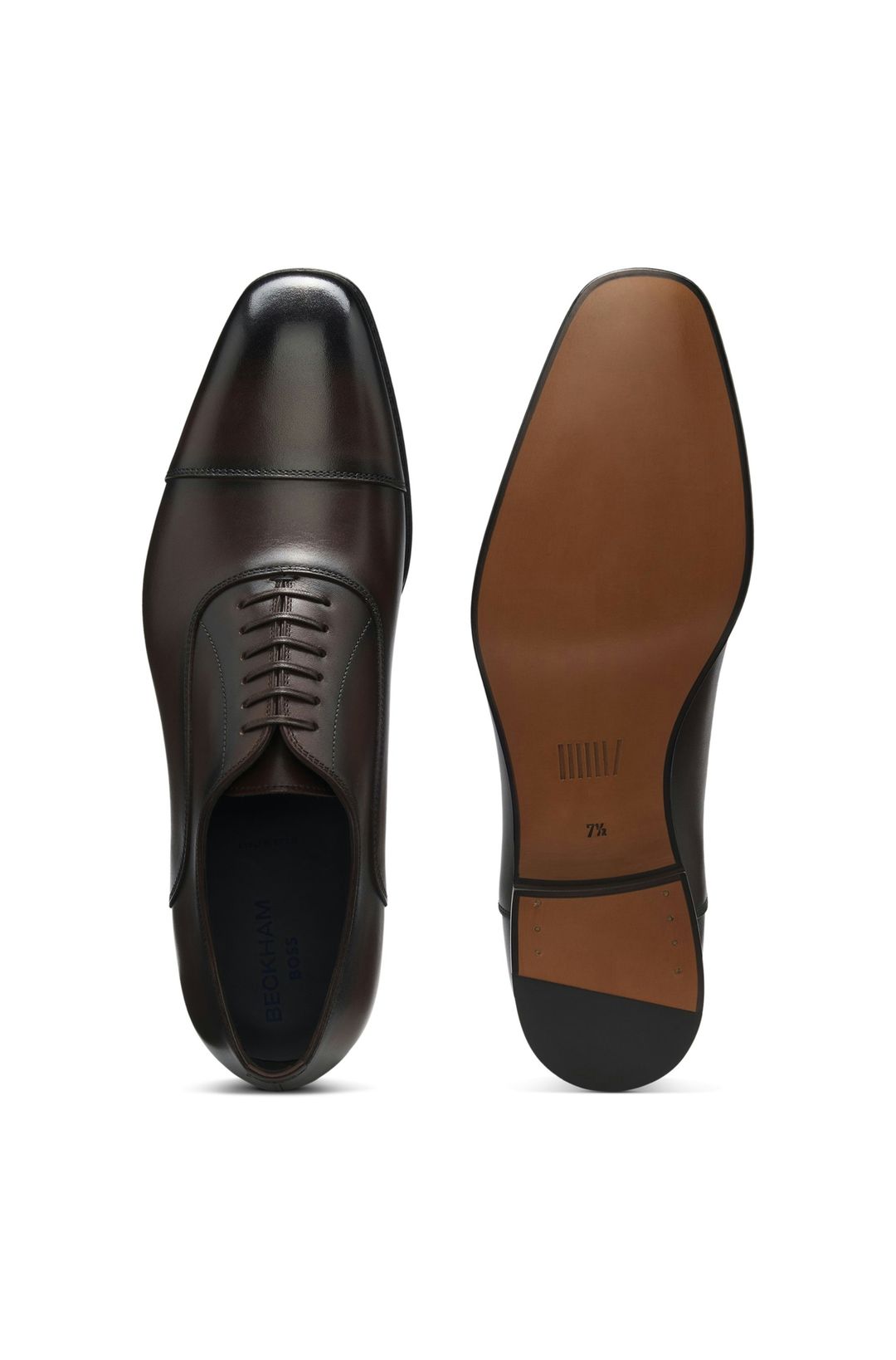 Kožené oxfordské boty BOSS BY BECKHAM s překříženou špičkou - Dark Brown