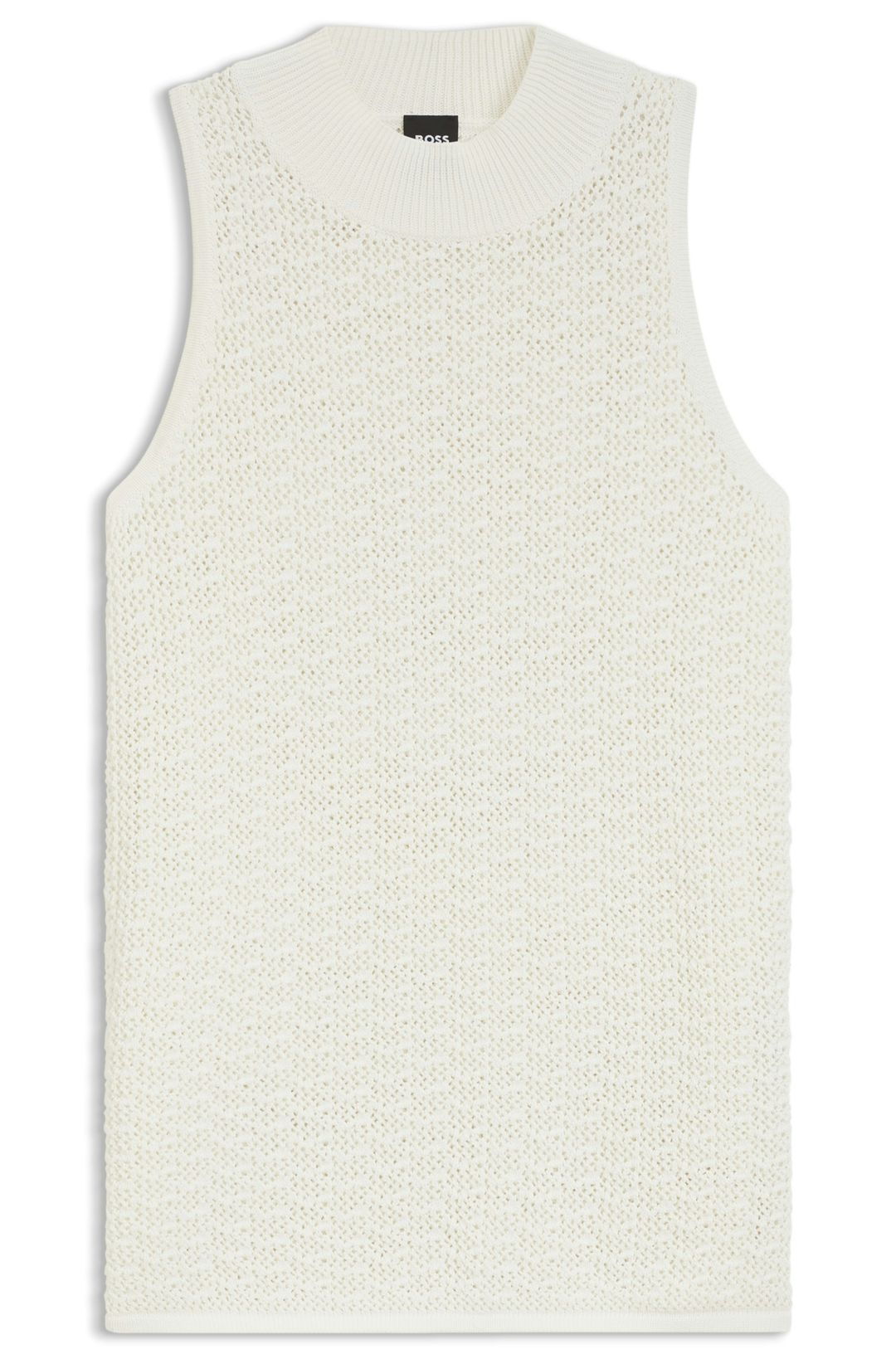Pletený bavlněný top s mikrokrajkovou strukturou - Open White