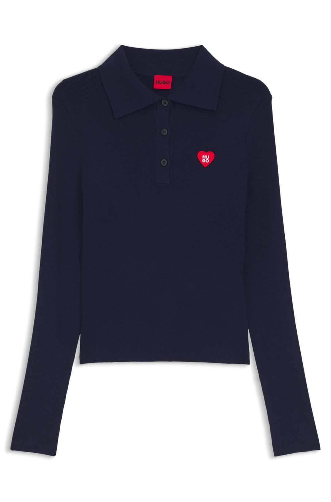 Úzký svetr z žebrovaného krepu s polo límečkem - Medium Blue