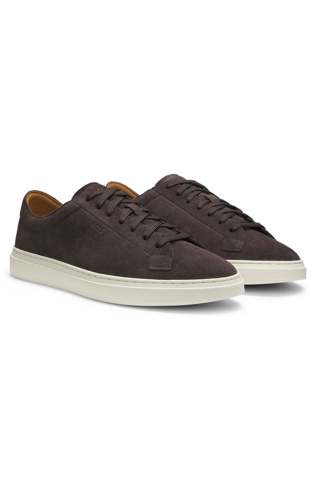 Semišové tenisky s reliéfním logem - Dark Brown