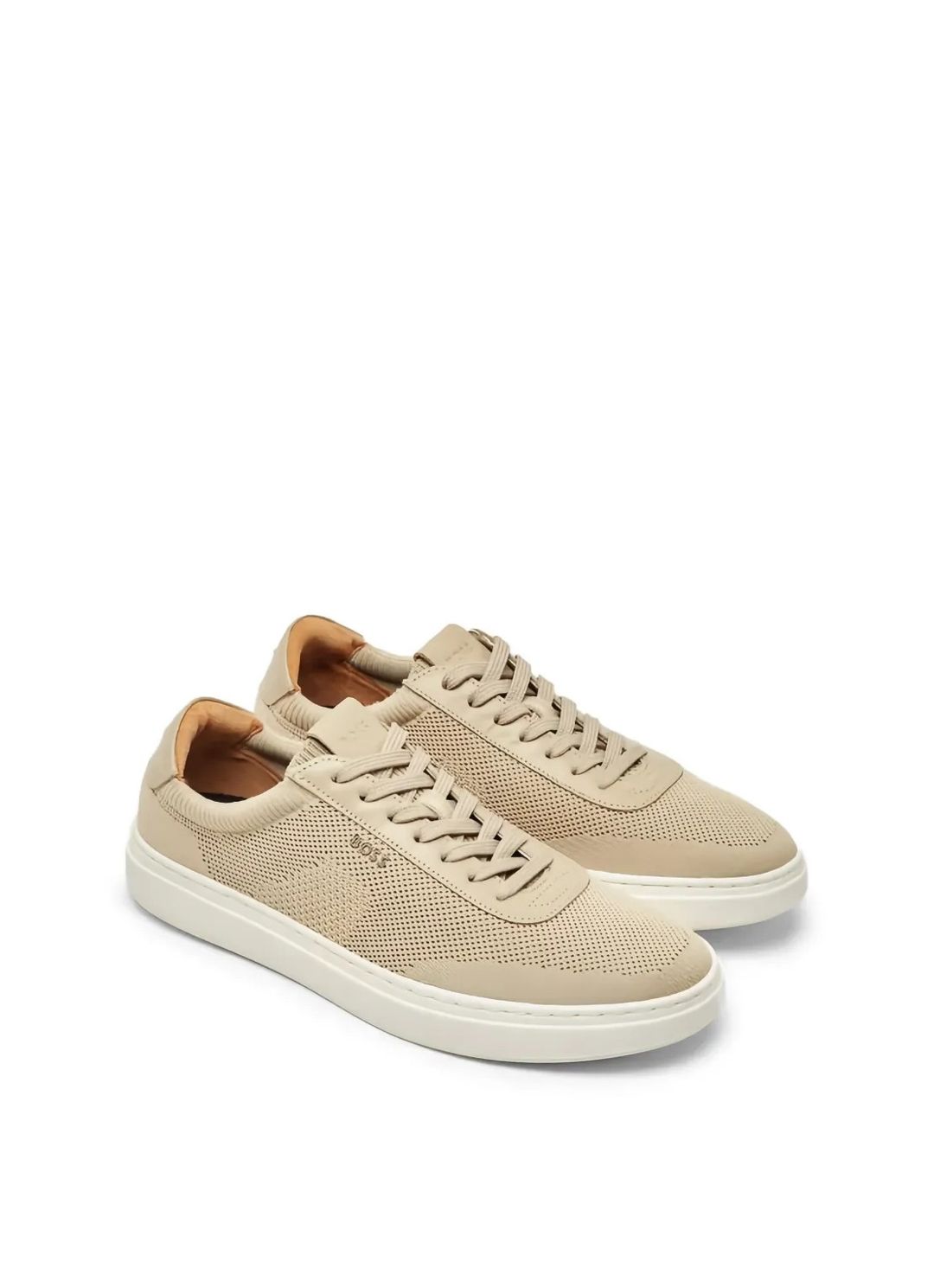 Šněrovací tenisky s pleteným svrškem a koženými lemováním - Open Beige