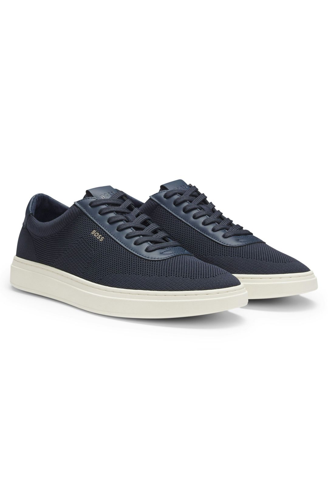 Šněrovací tenisky s pleteným svrškem a koženými lemováním - Dark Blue