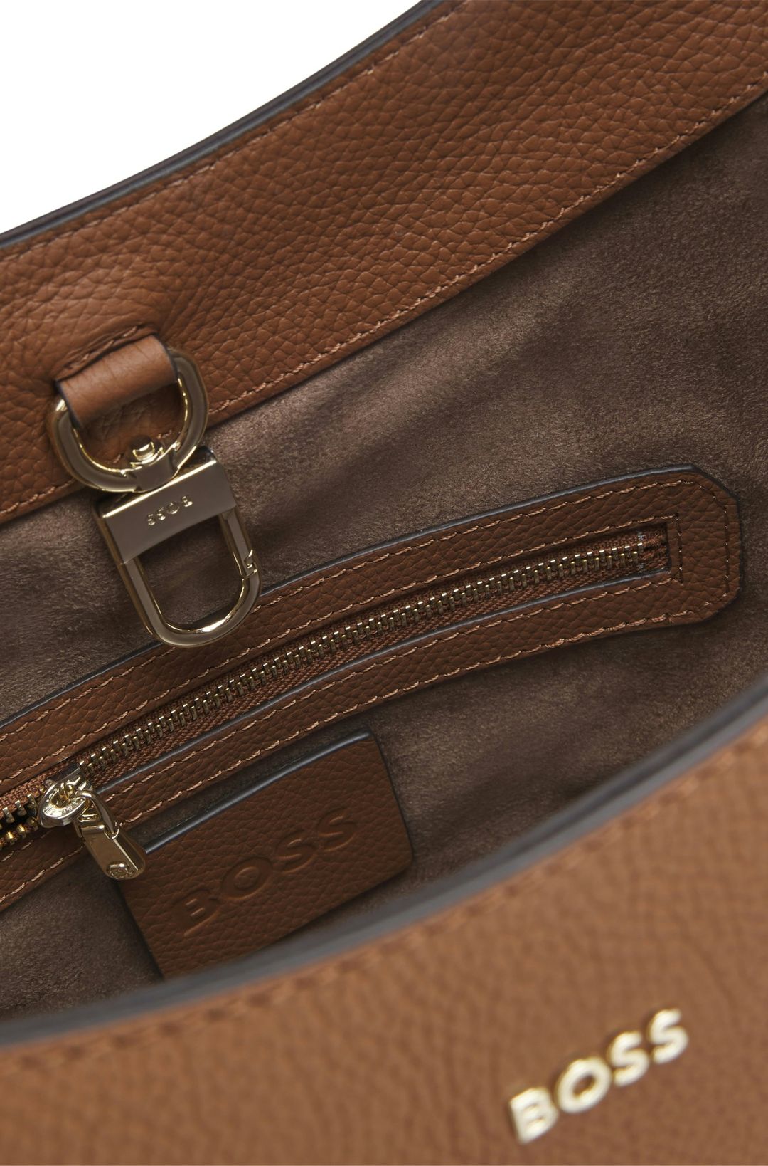Kožená kabelka s kovovým logem - Medium Brown