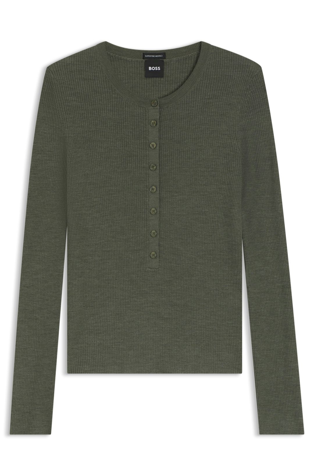 Svetr z merino vlny s henley výstřihem - Dark Green