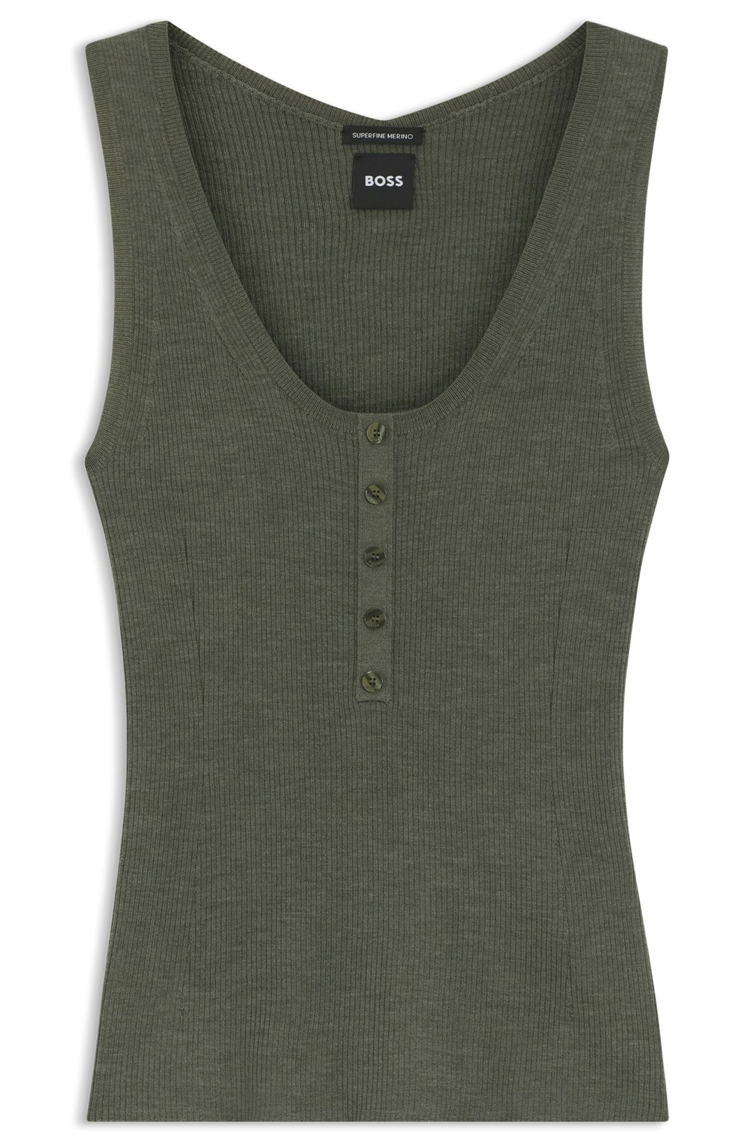 Top bez rukávů z žebrovaného úpletu merino vlny - Dark Green