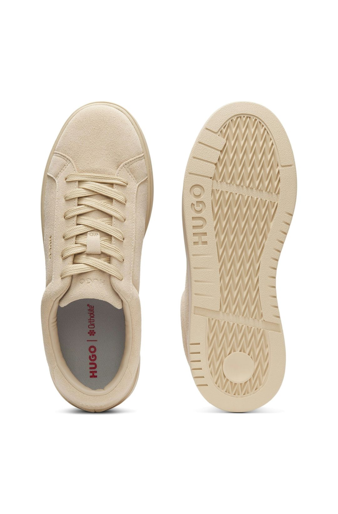 Semišové tenisky se zlatým fóliovým logem - Open Beige