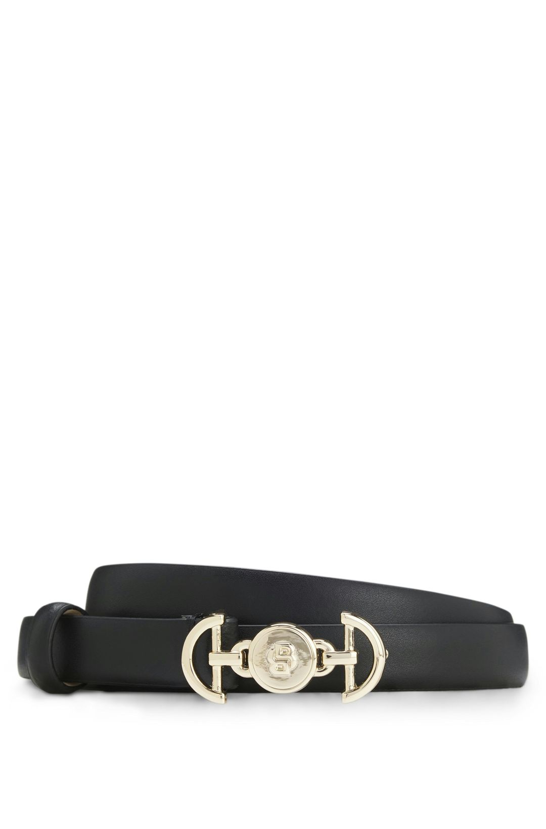 Italský kožený opasek s přezkou s dvojitým monogramem B - Black