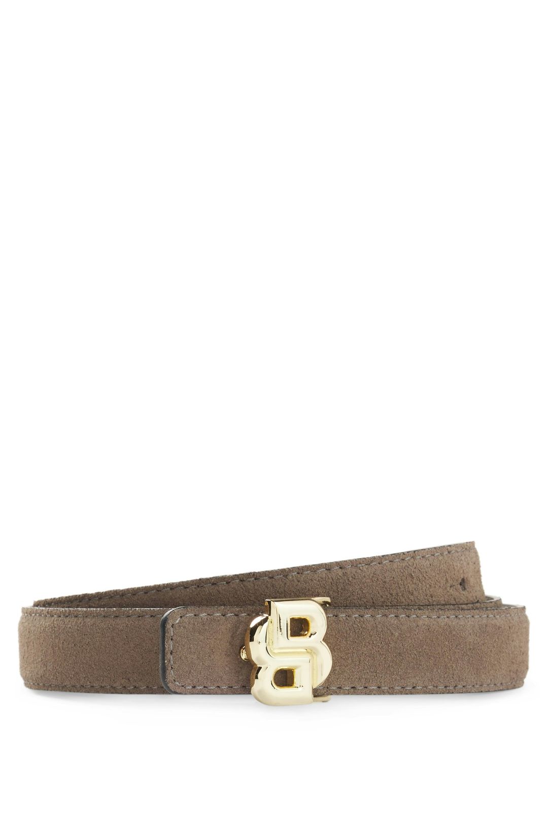 Oboustranný italský kožený opasek se světle zlatými kováními - Dark Beige