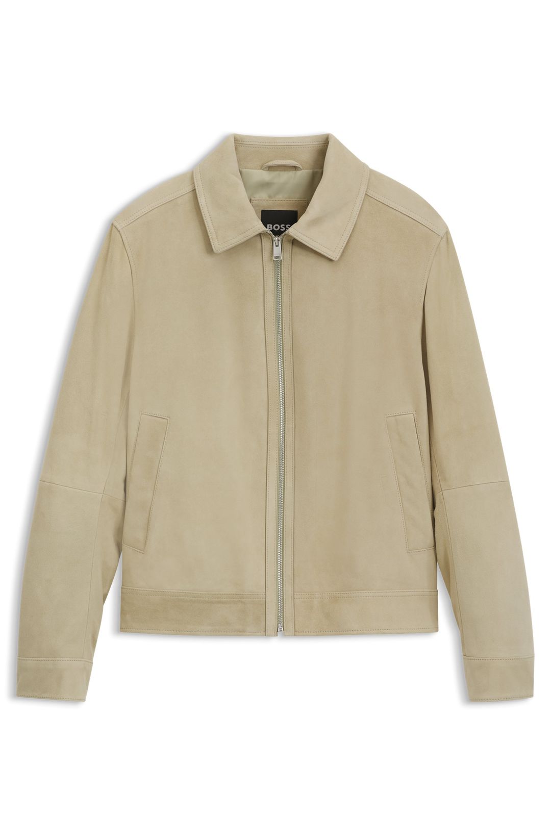 Semišová kožená bunda se zapínáním na zip - Dark Beige