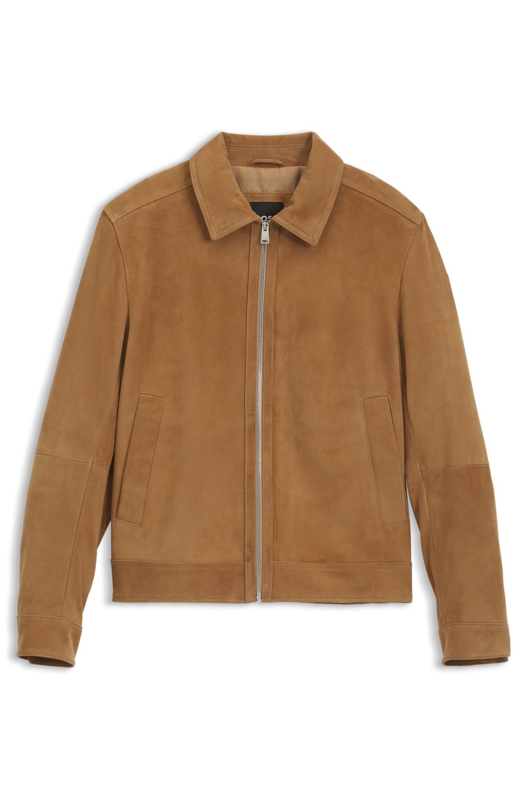 Semišová kožená bunda se zapínáním na zip - Medium Beige