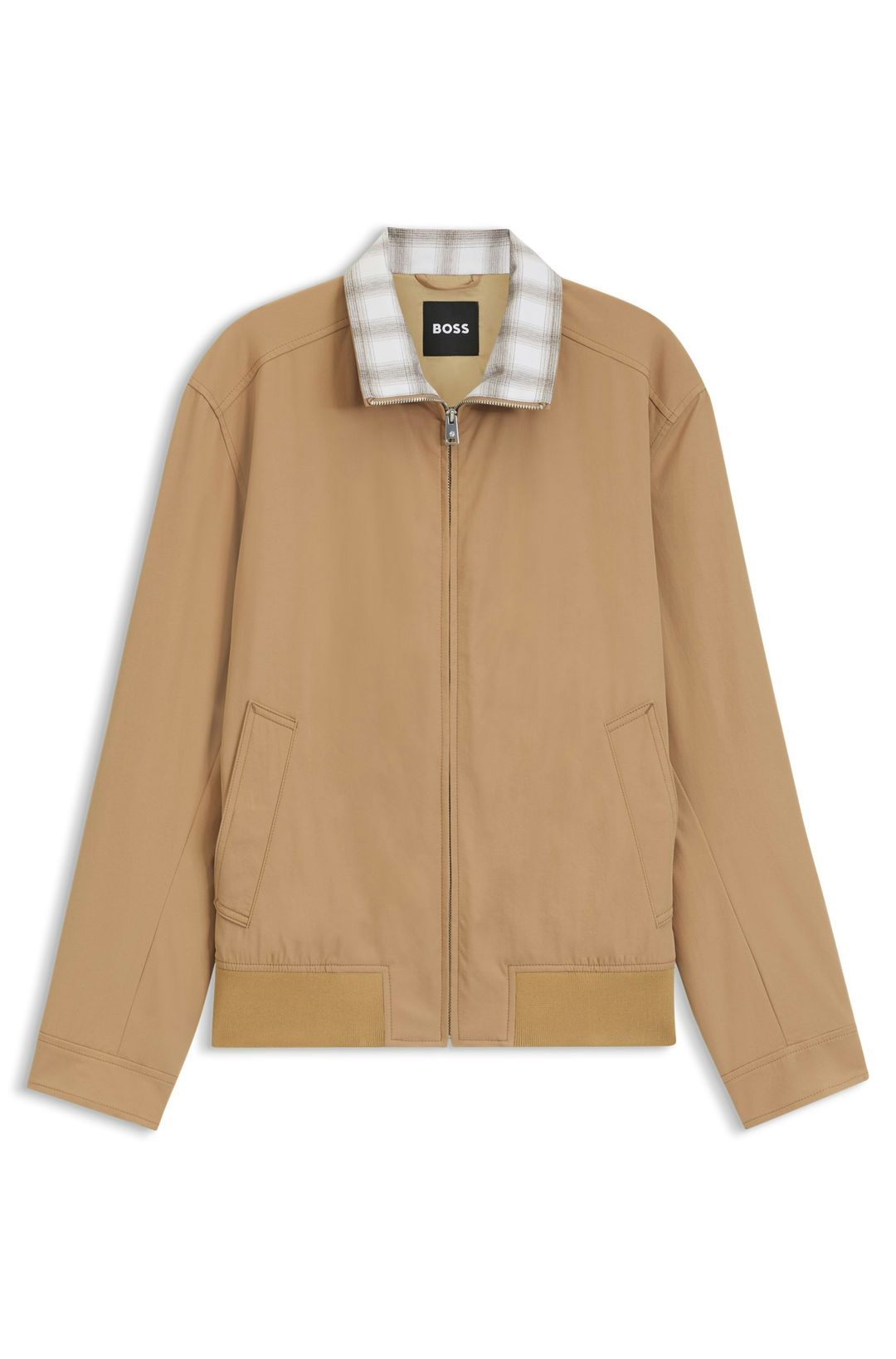 Voděodolná bunda s kostkovaným límcem - Medium Beige