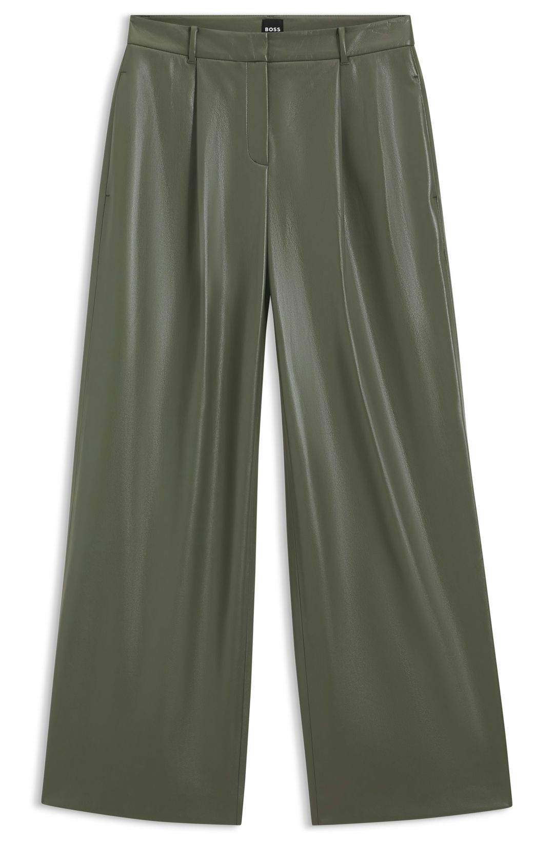 Široké kalhoty z umělé kůže - Dark Green