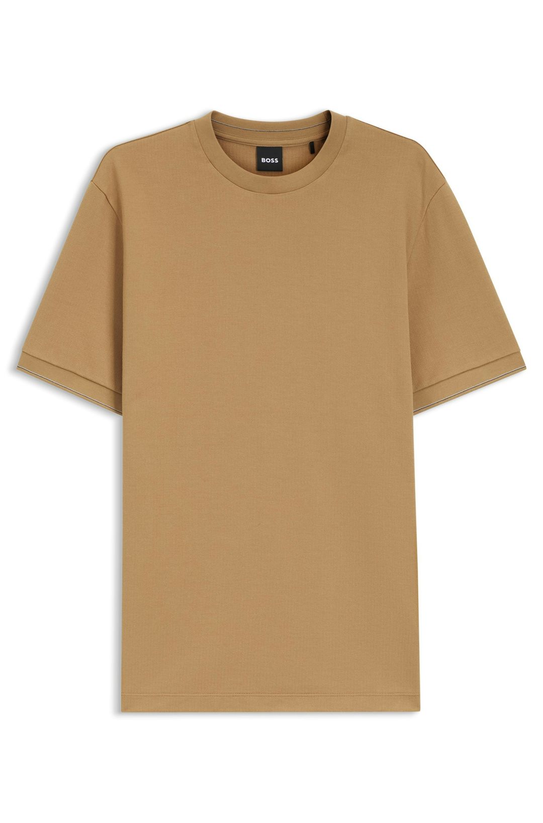 Tričko ze strukturované bavlny s pruhy na manžetách - Medium Beige