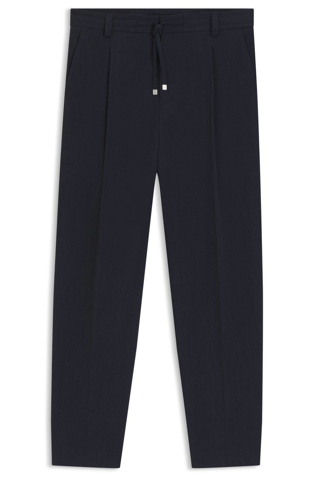 Kalhoty moderního střihu z funkčního strečového seersuckeru - Dark Blue