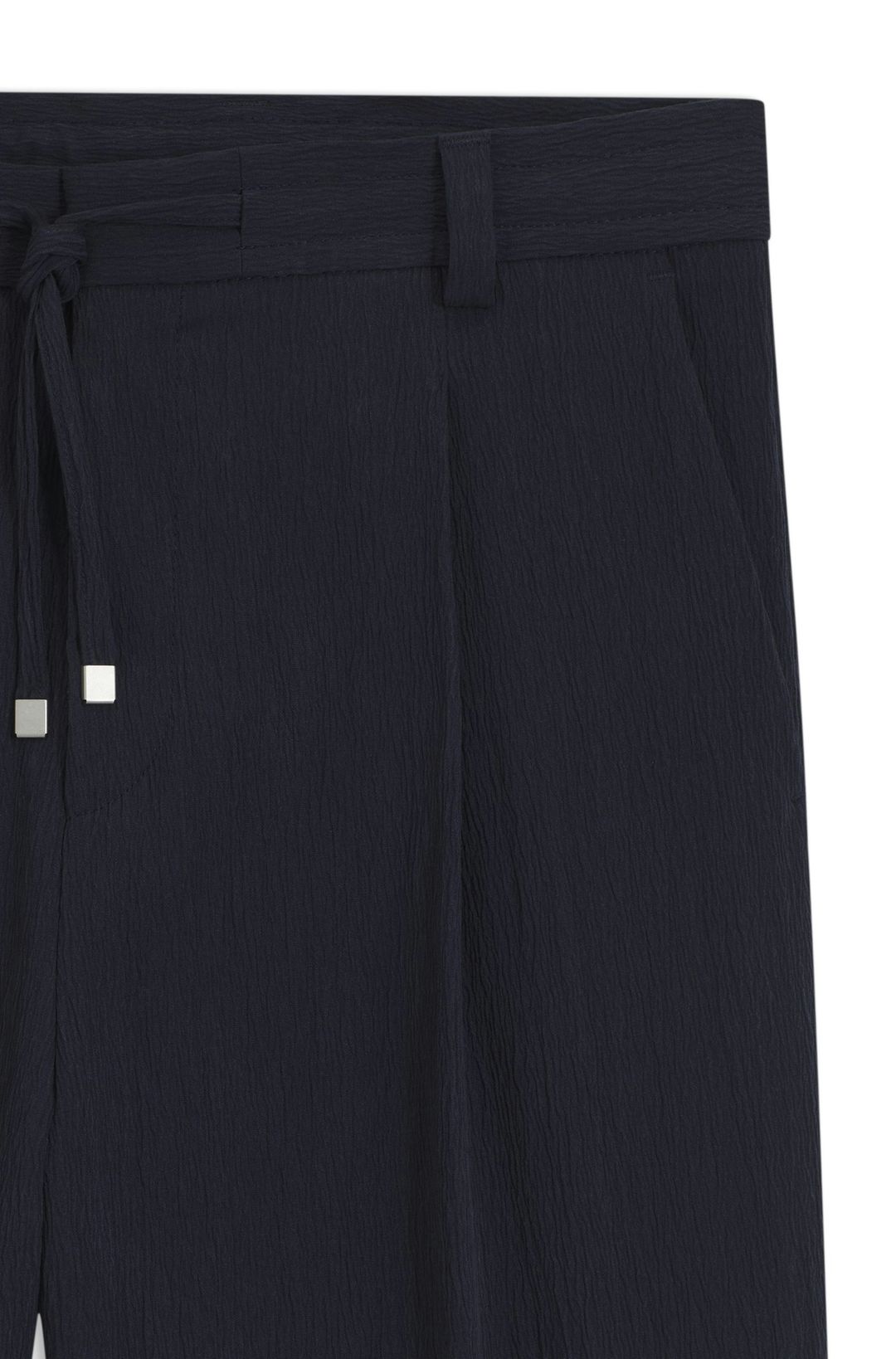 Kalhoty moderního střihu z funkčního strečového seersuckeru - Dark Blue
