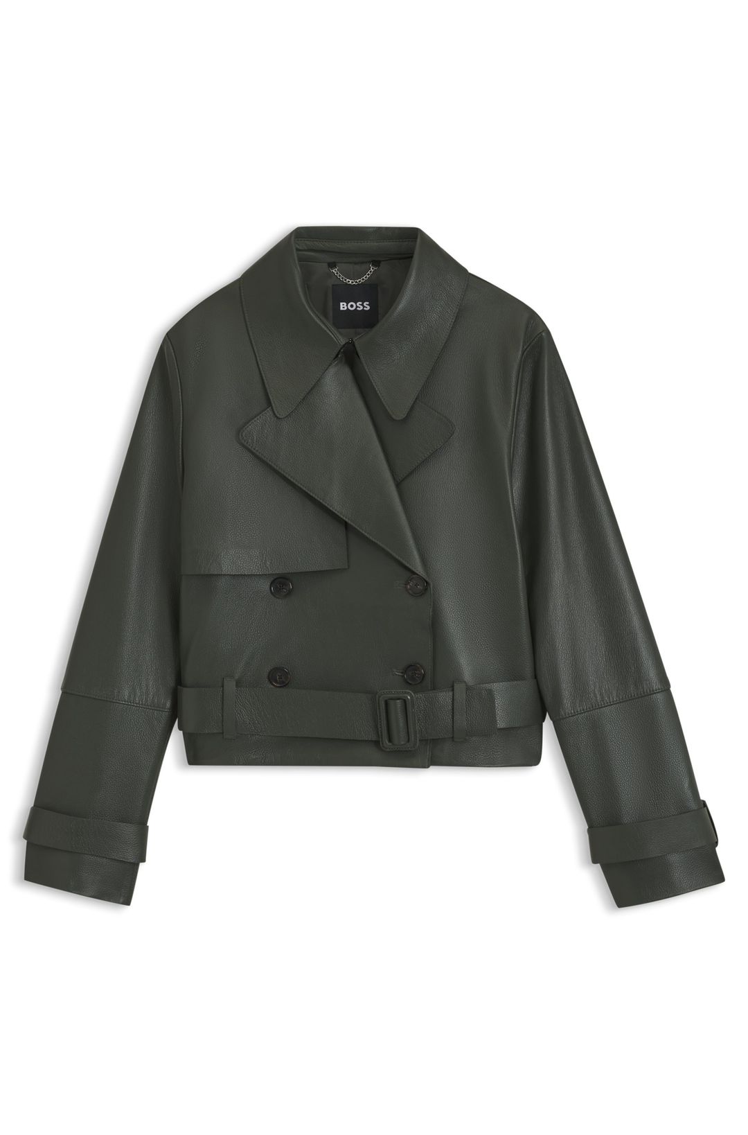 Kožená bunda s příkopovým stylem - Dark Green