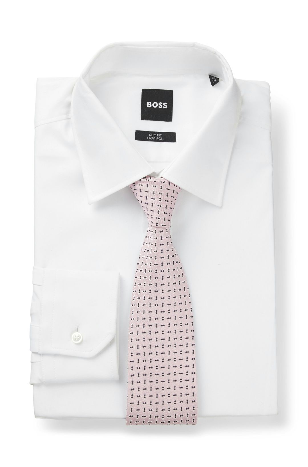 Kravata z hedvábné směsi s mikrovzorem - Medium Pink