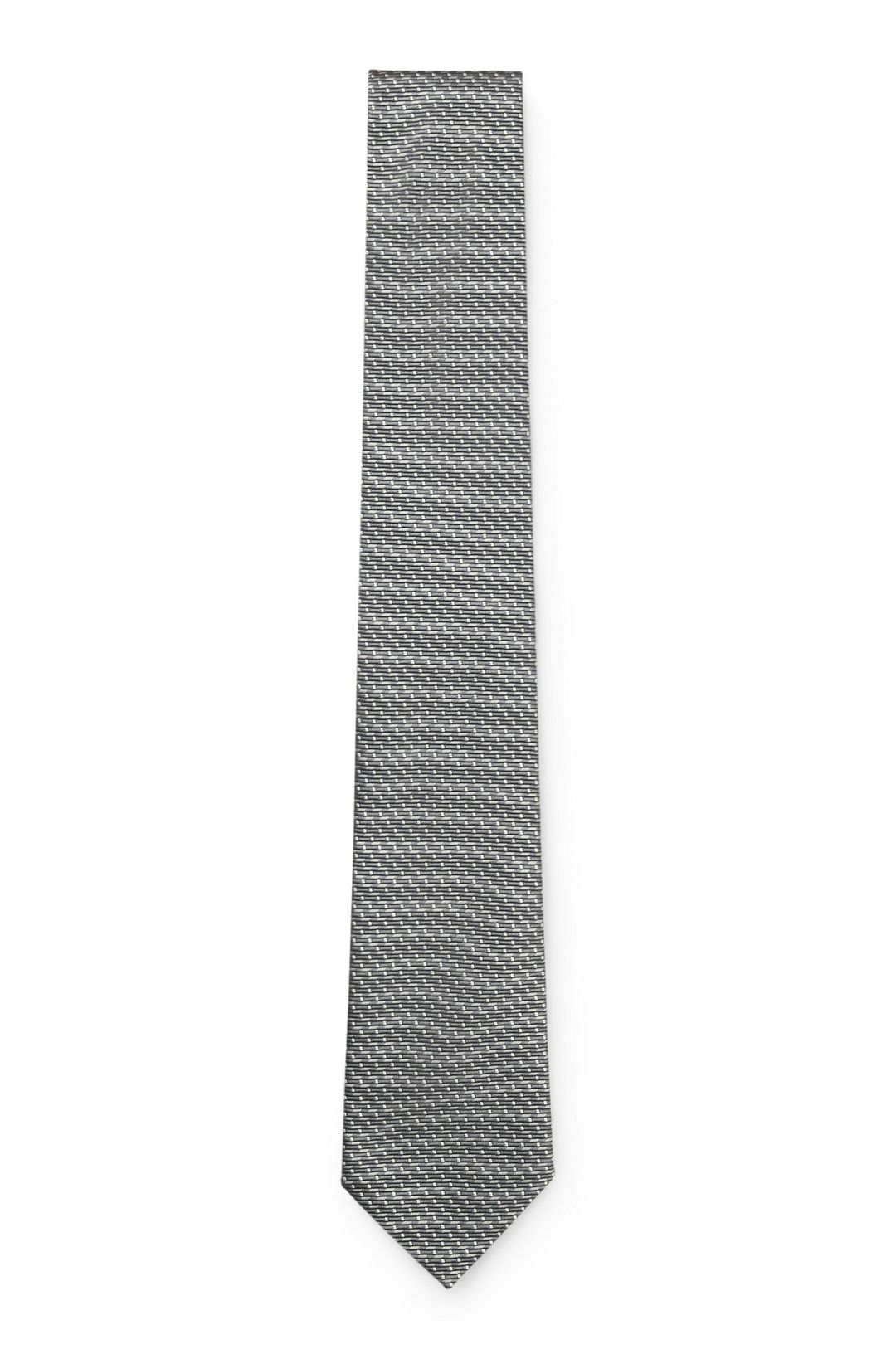 Hedvábná kravata BOSS ONE s žakárovým vzorem - Open Grey