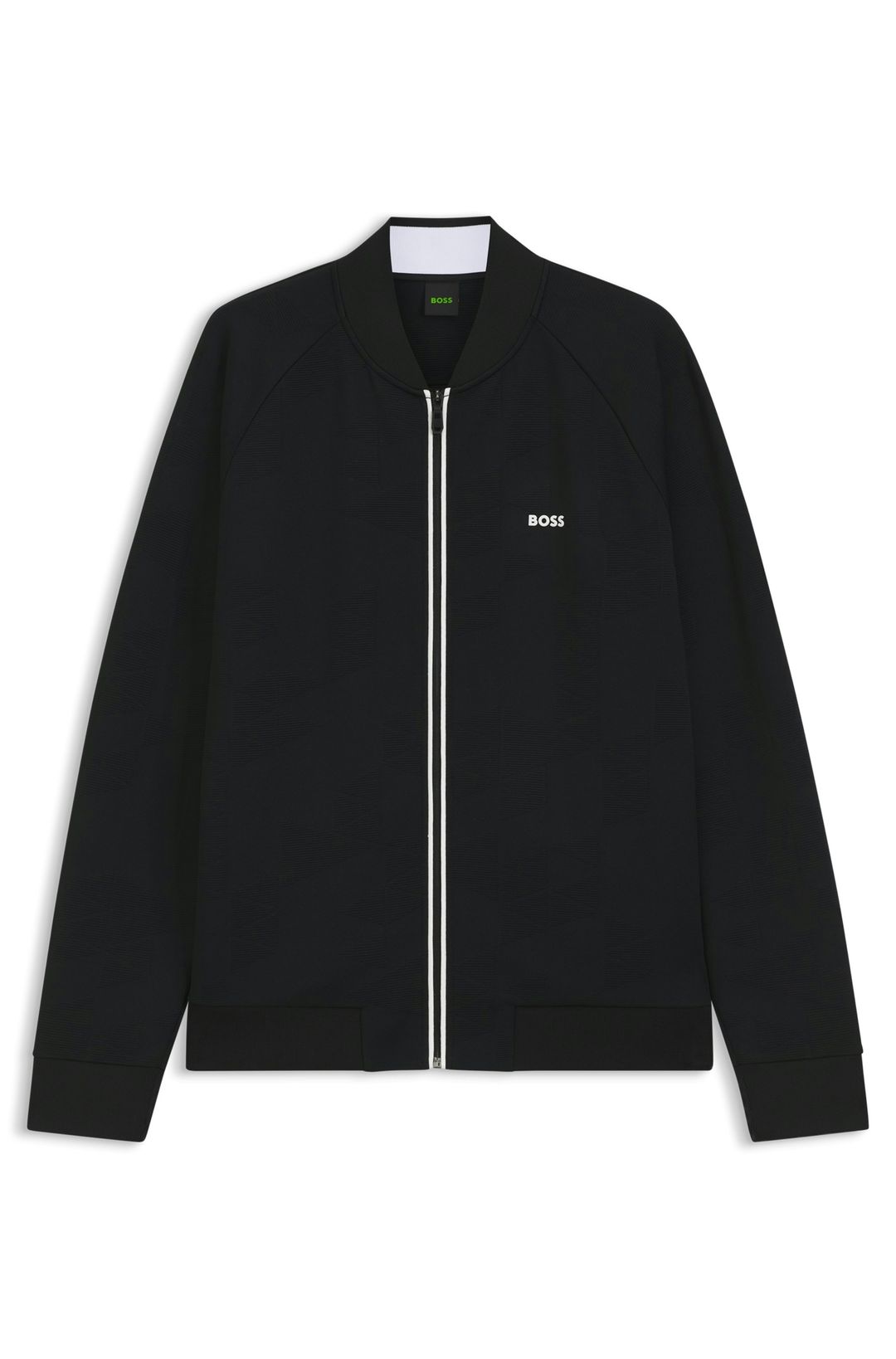 Mikina s trojúhelníkovým žakárovým vzorem na zip s pogumovaným logem - Black