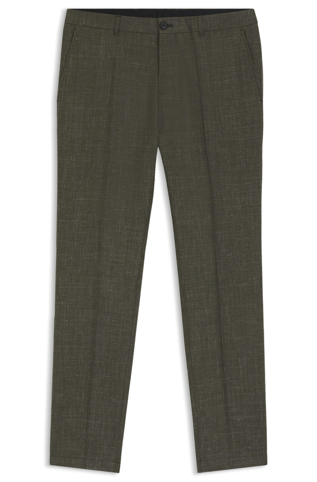 Kalhoty slim fit z panenské vlny a lnu - Open Green