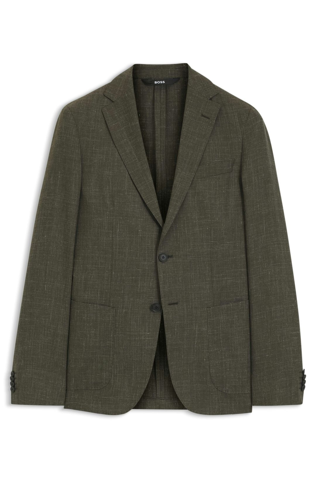 Slim fit sako z panenské vlny a lnu - Open Green