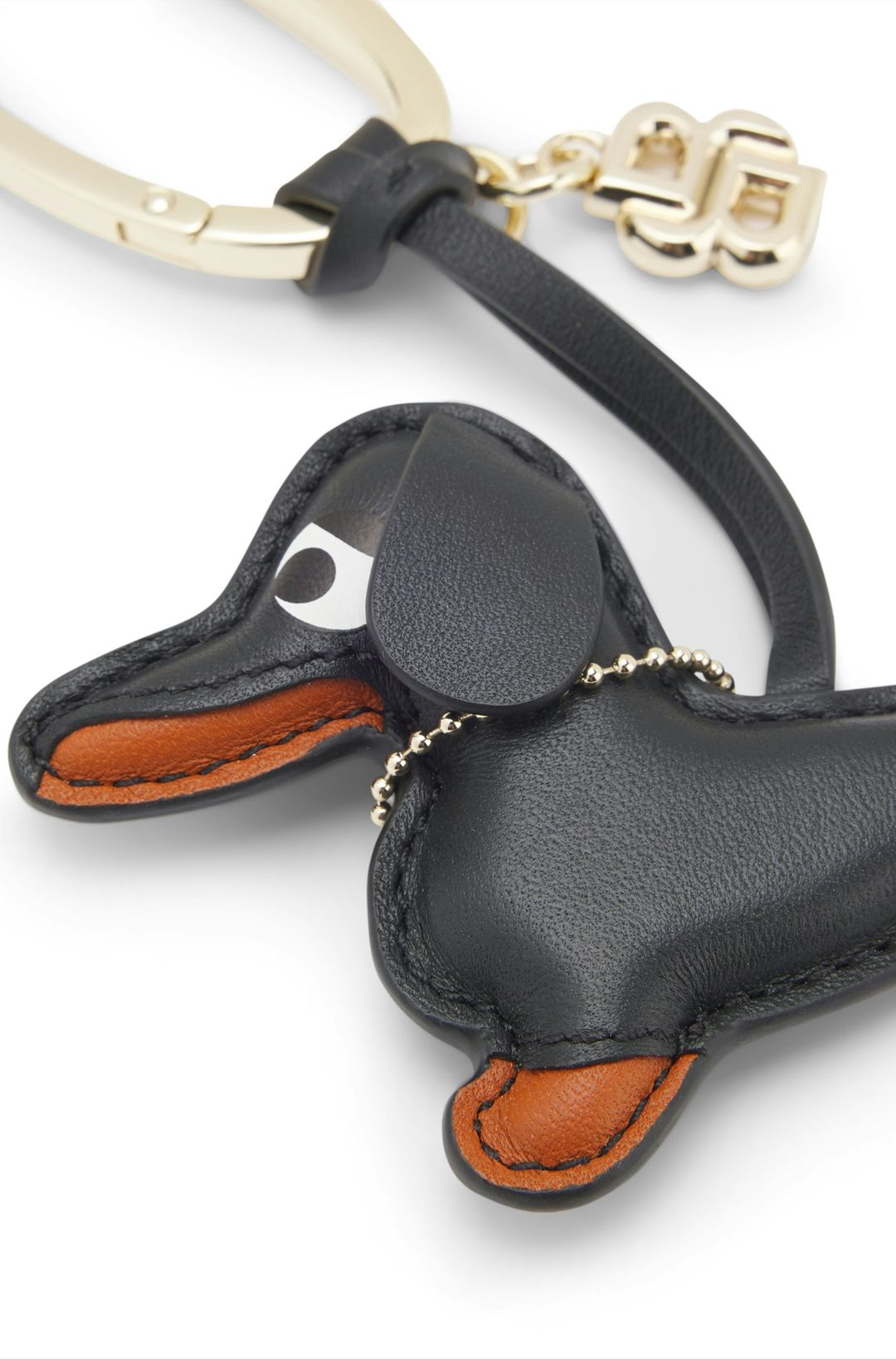 Kožený přívěsek na klíče s motivem jezevčíka a přívěskem s monogramem Double B - Black