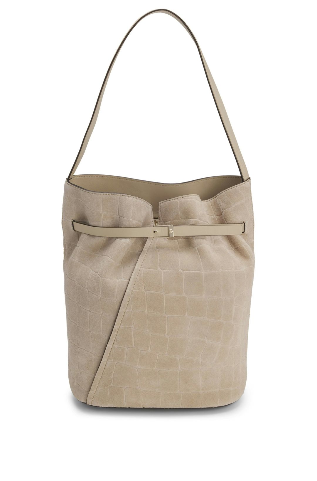 Elegantní kožená kabelka přes rameno s hladkým povrchem - Light Beige
