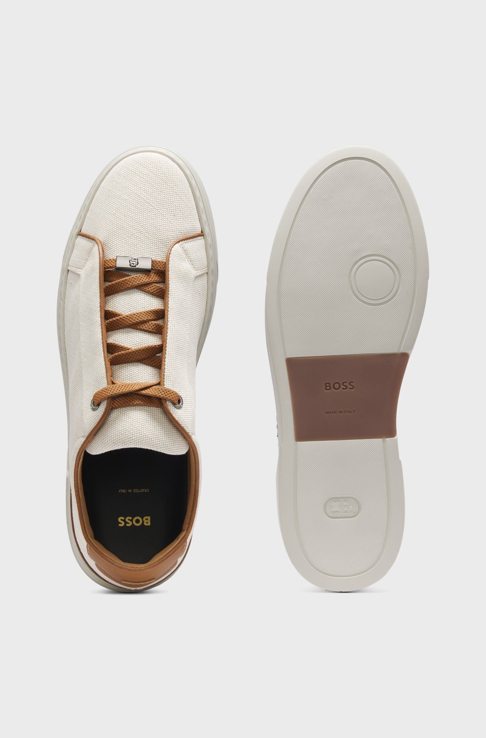 Tenisky Gary s plátěným svrškem a koženými lemováním - Light Beige
