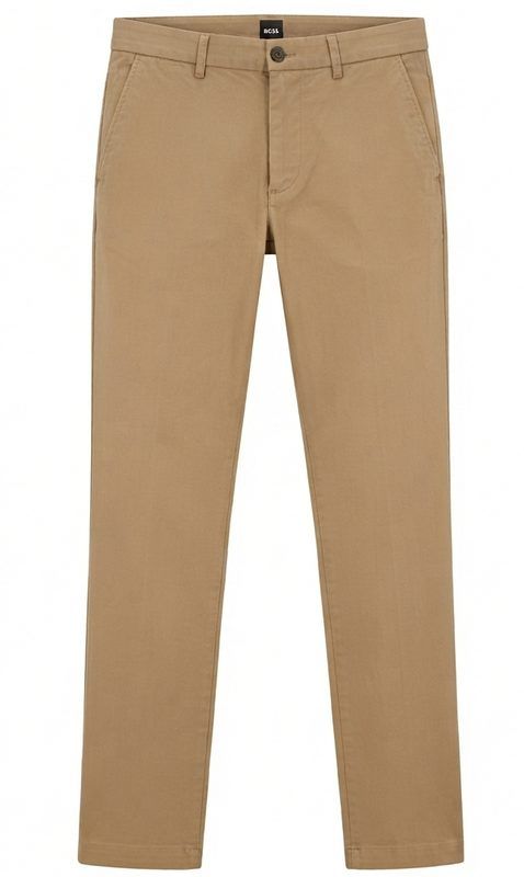 Kalhoty slim fit z kepru z bavlněné směsi - Dark Beige