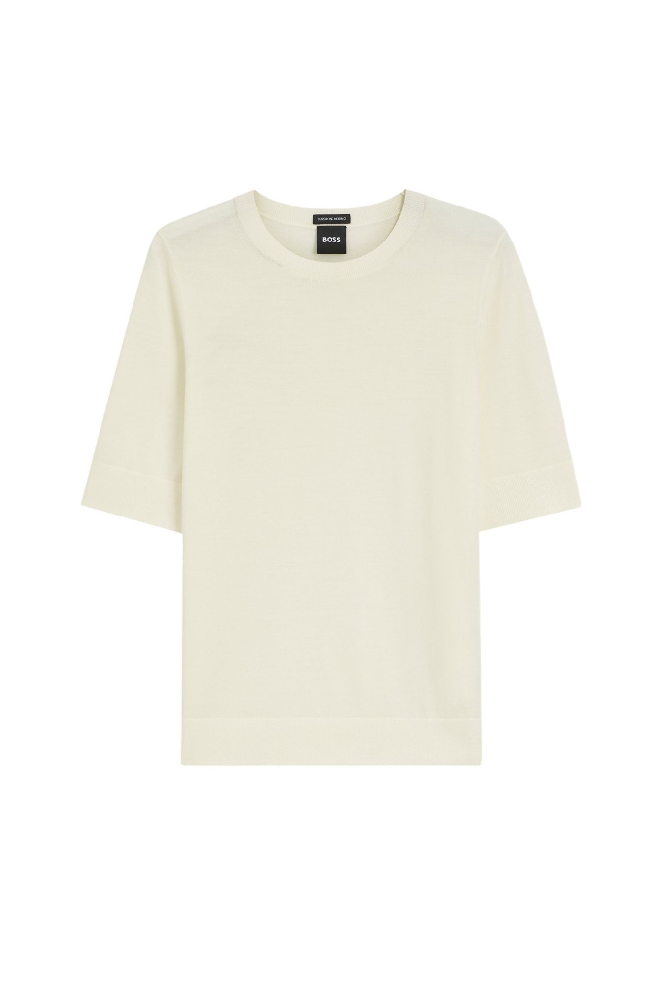 Svetr s krátkým rukávem z merino vlny - Open Beige