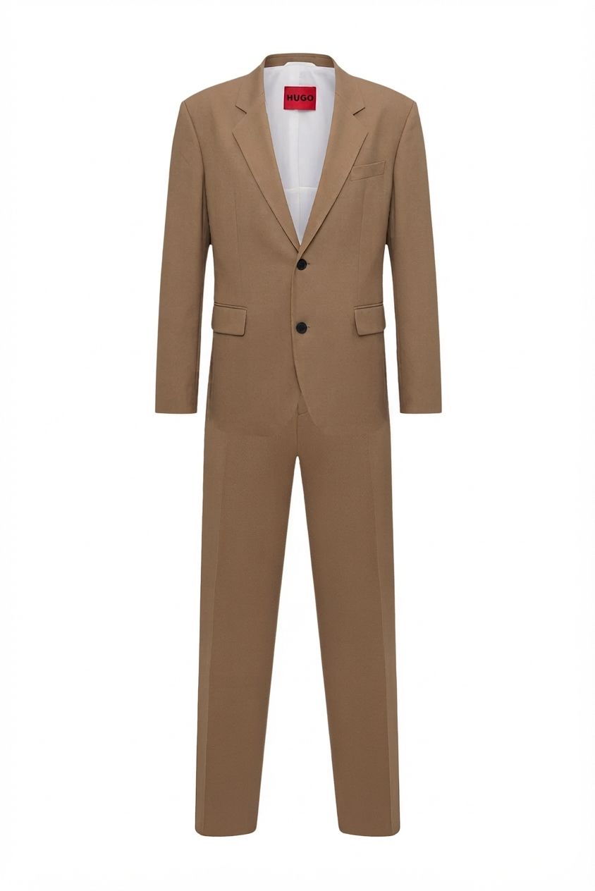 Dvoudílný oblek moderního střihu z strečového kepru - Beige Overflow