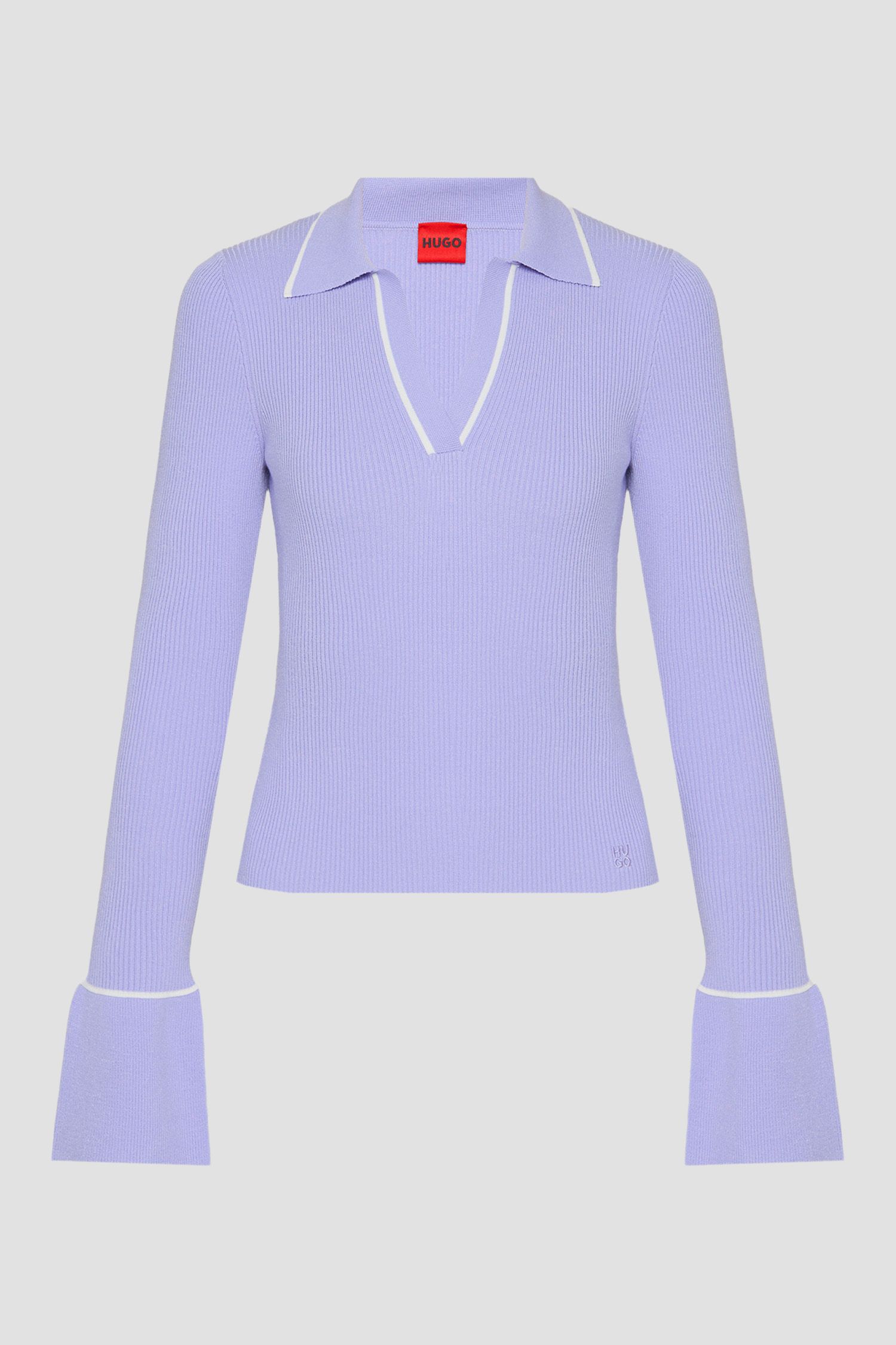 Pletený svetr s polo límečkem a kontrastním lemováním - Bright Purple