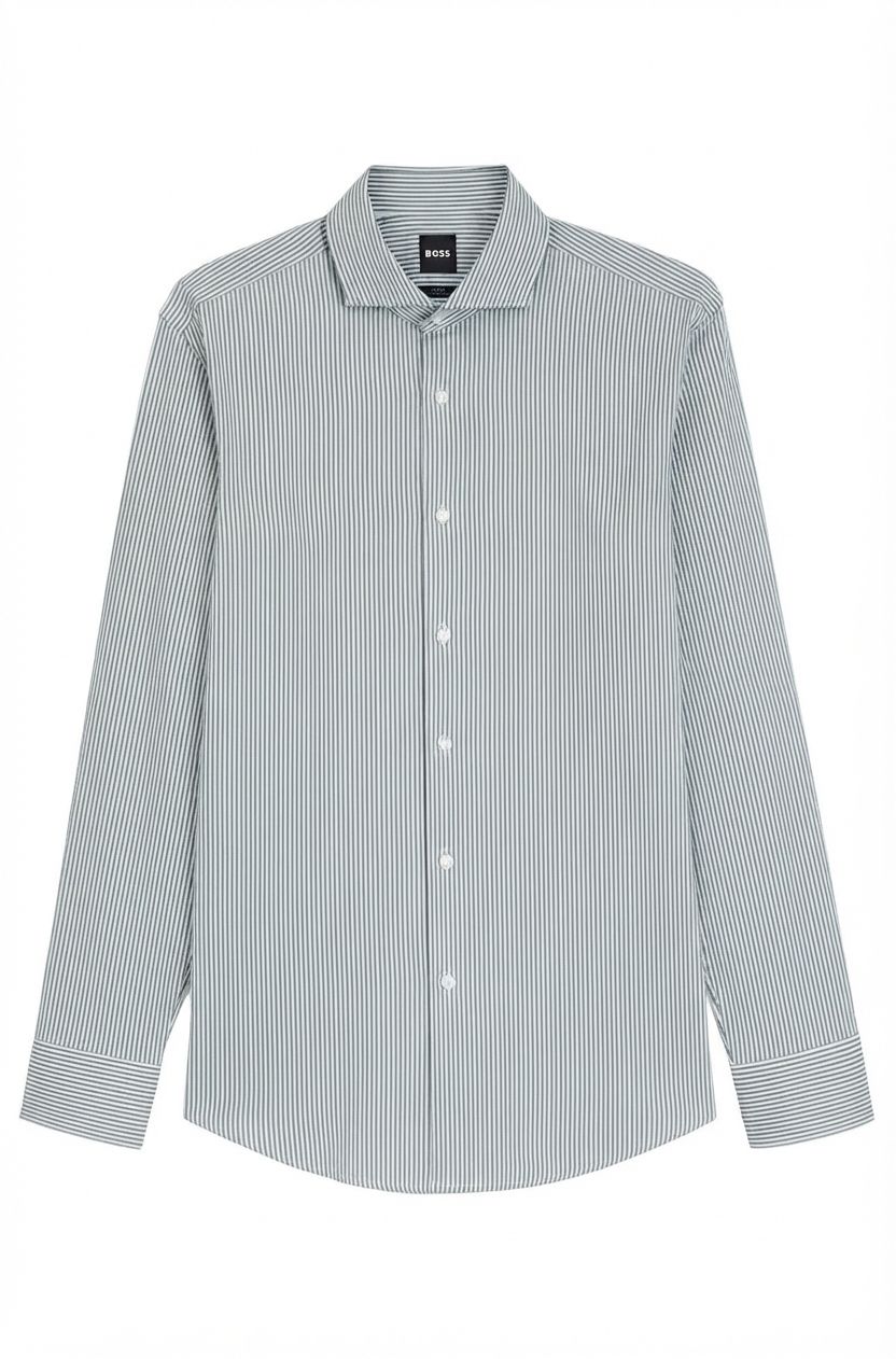Košile slim fit z pružné bavlny s pruhy, která se snadno žehlí - Light/Pastel Green