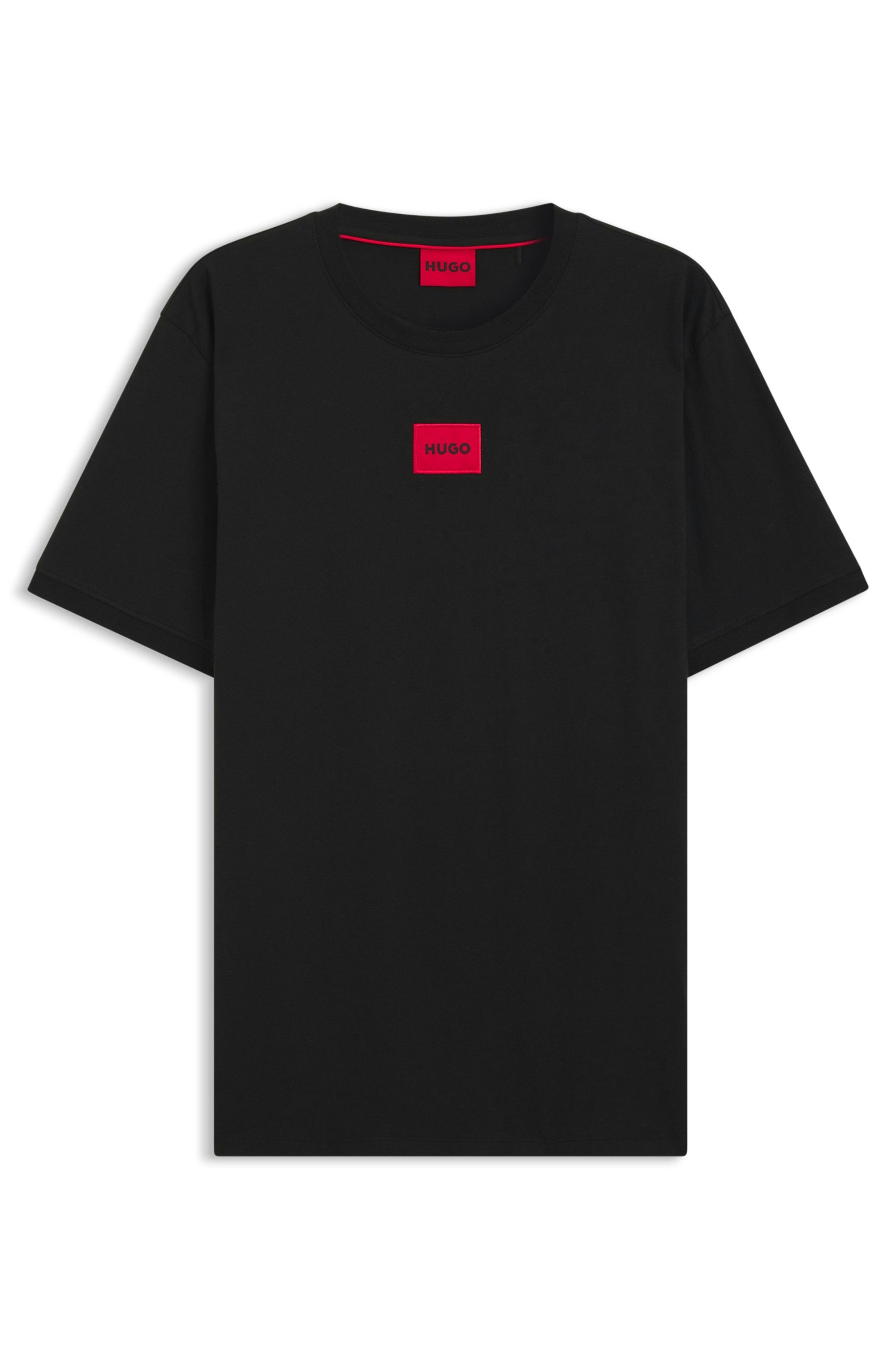 Bavlněné tričko z úpletu s logovaným štítkem - Black